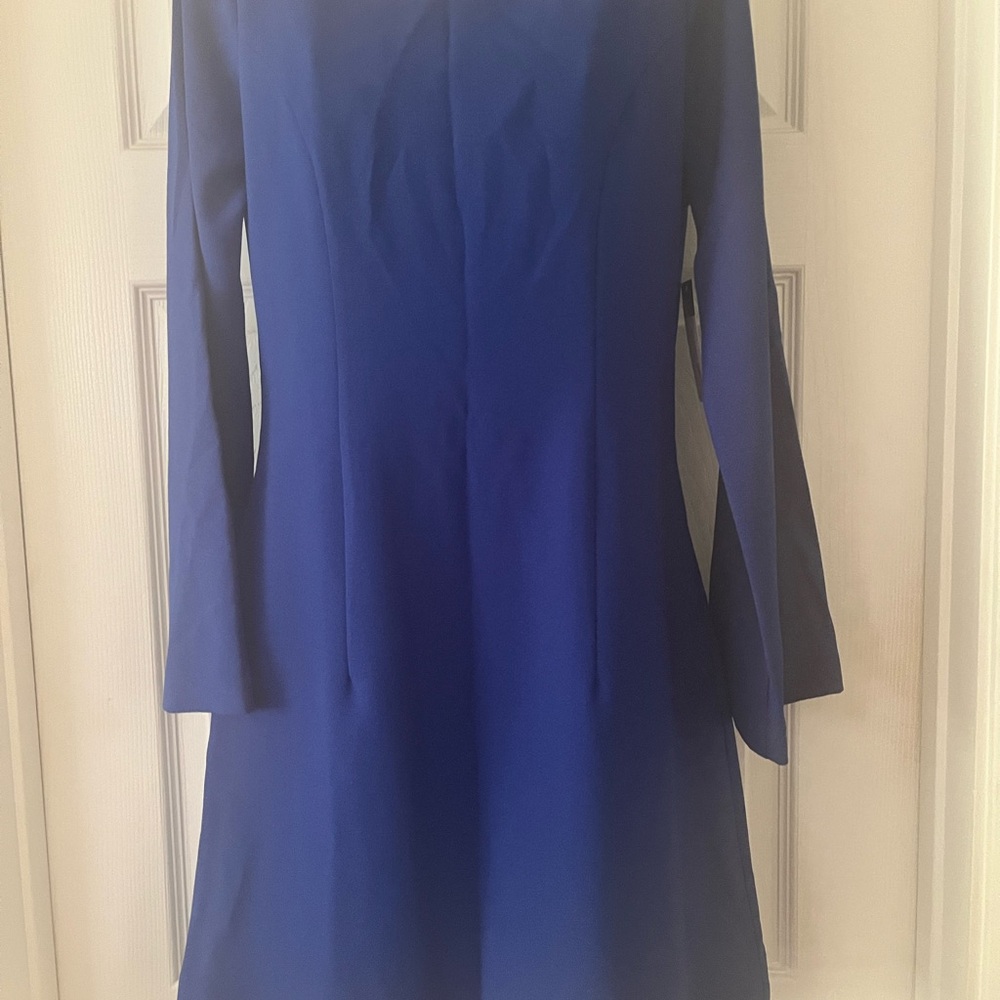 Tahari ASL Royal Blue Long Sleeve Dress crystal necklace neckline